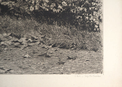 Eugène GIRARDET : Promenade sur l'herbe, Le nouveau maître, 1883 - Gravure (détail)