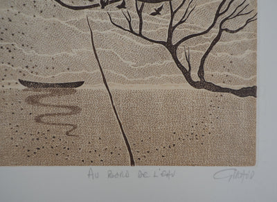  GIRAUD : Au bord de l'eau - Gravure (détail)