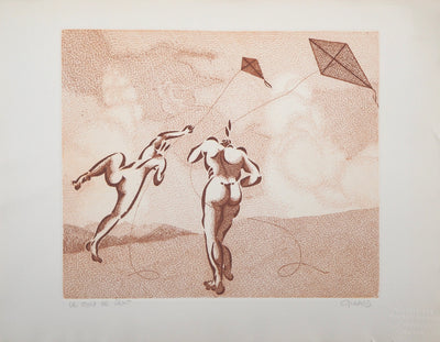 Jean GIRAUD : Le coup de vent, Cerf-volant - Gravure (détail)