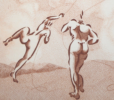 Jean GIRAUD : Le coup de vent, Cerf-volant - Gravure (détail)