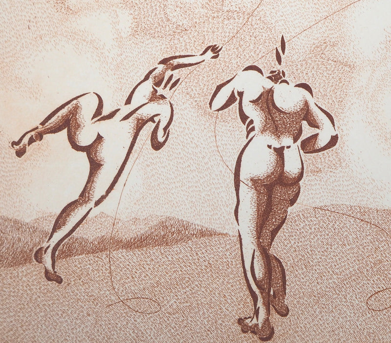 Jean GIRAUD : Le coup de vent, Cerf-volant - Gravure (détail)