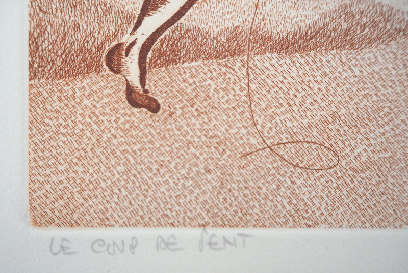 Jean GIRAUD : Le coup de vent, Cerf-volant - Gravure (détail)