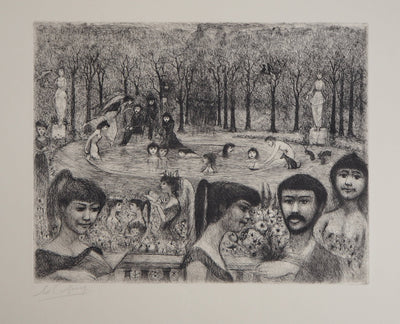 Edouard GOERG : Le bain dans le bassin aux naïades, 1956 - Gravure