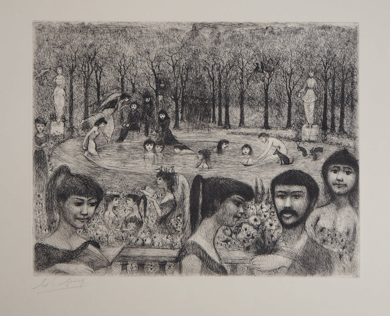 Edouard GOERG : Le bain dans le bassin aux naïades, 1956 - Gravure