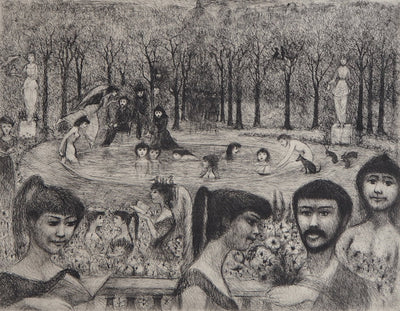 Edouard GOERG : Le bain dans le bassin aux naïades, 1956 - Gravure (détail)