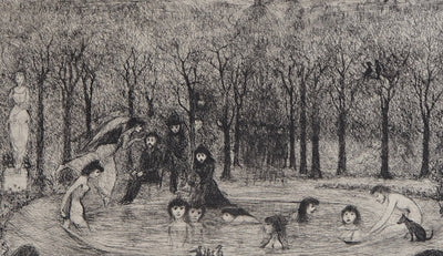 Edouard GOERG : Le bain dans le bassin aux naïades, 1956 - Gravure (détail)
