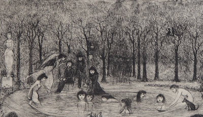 Edouard GOERG : Le bain dans le bassin aux naïades, 1956 - Gravure (détail)