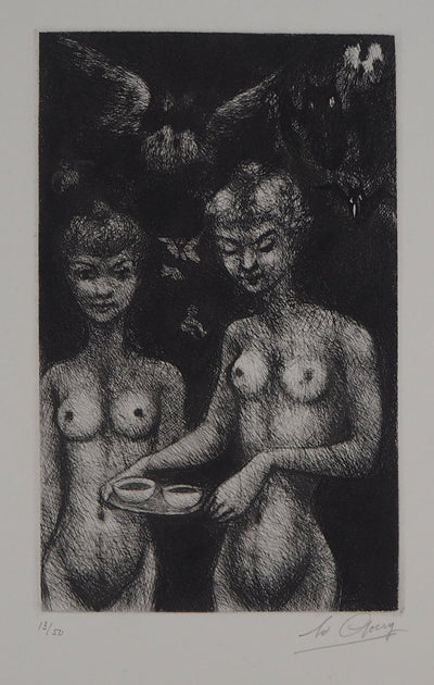 Edouard GOERG : Le Petit café du matin, 1954 - Gravure