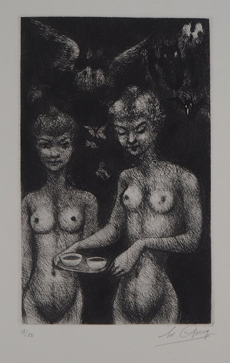 Edouard GOERG : Le Petit café du matin, 1954 - Gravure