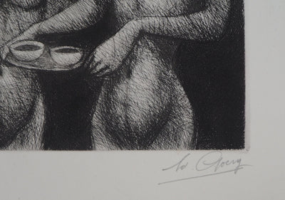 Edouard GOERG : Le Petit café du matin, 1954 - Gravure (détail)