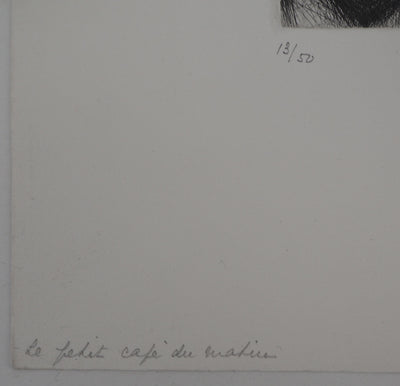 Edouard GOERG : Le Petit café du matin, 1954 - Gravure (détail)