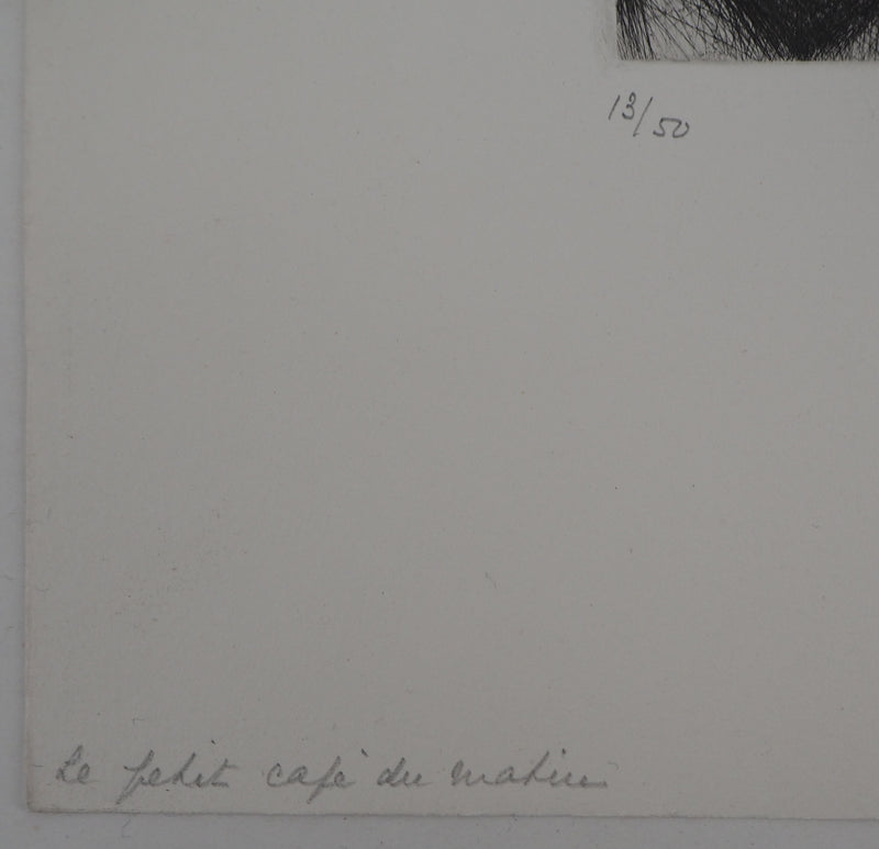 Edouard GOERG : Le Petit café du matin, 1954 - Gravure (détail)