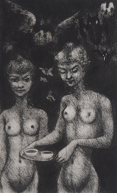 Edouard GOERG : Le Petit café du matin, 1954 - Gravure (détail)