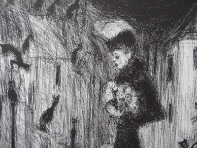 Edouard GOERG : L'amie des chats - Lithographie (détail)