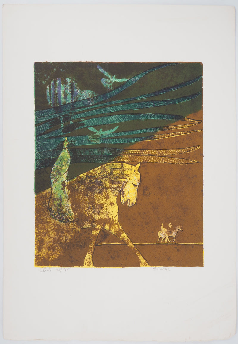 André GOEZU : Clarté, Cavaliers à la plage - Lithographie