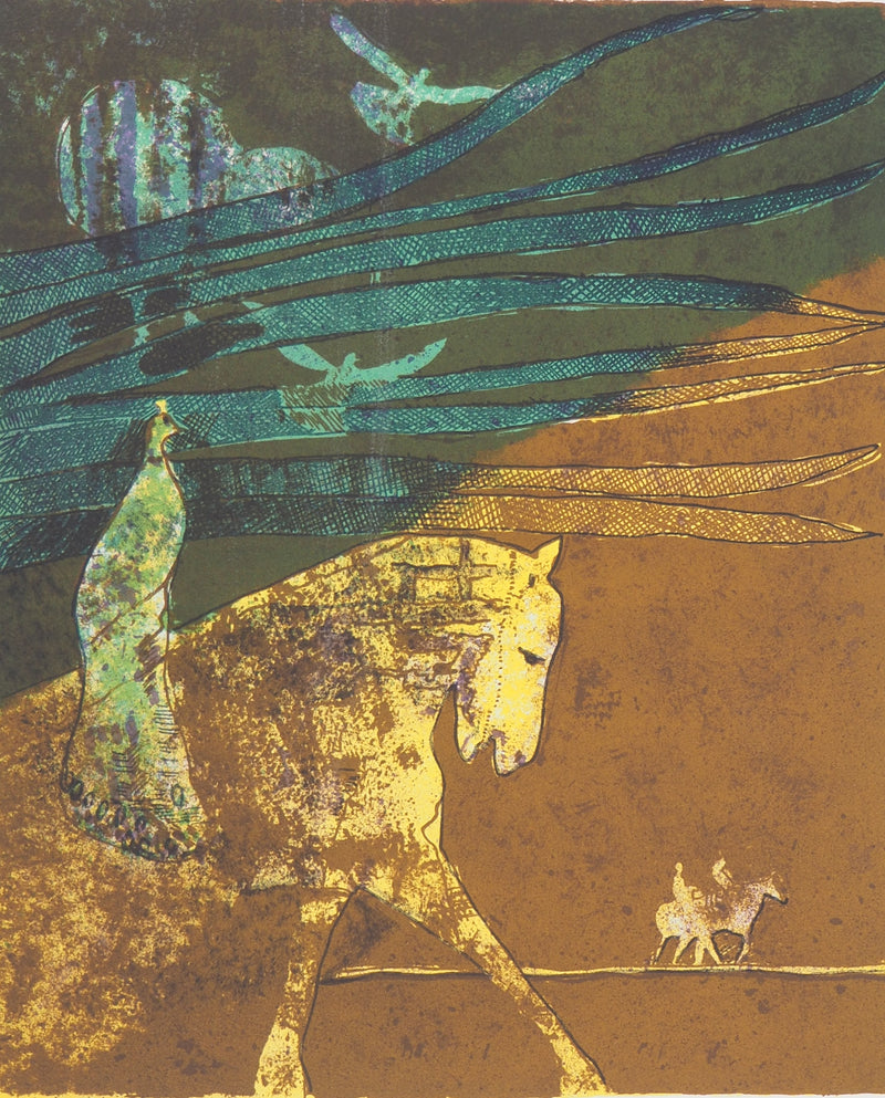 André GOEZU : Clarté, Cavaliers à la plage - Lithographie (détail)
