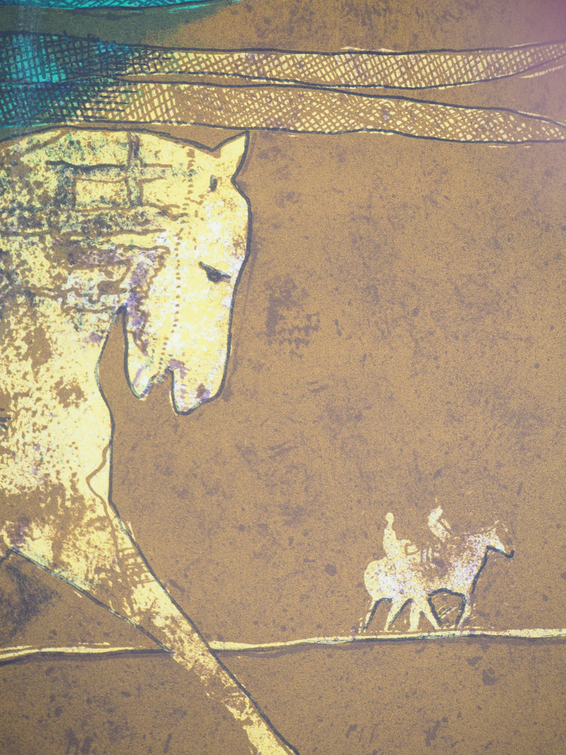 André GOEZU : Clarté, Cavaliers à la plage - Lithographie (détail)
