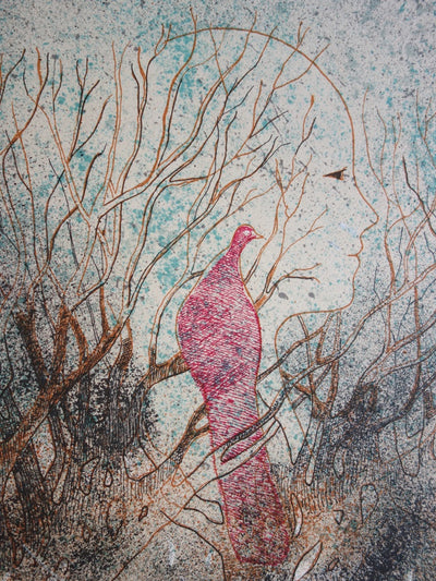 André GOEZU : Le faisan et l'aimée - Lithographie (détail)