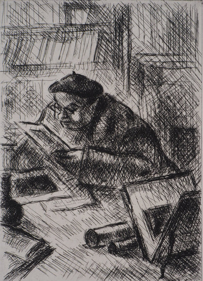 Simon GOLDBERG : L'amateur d'estampes - Gravure (détail)