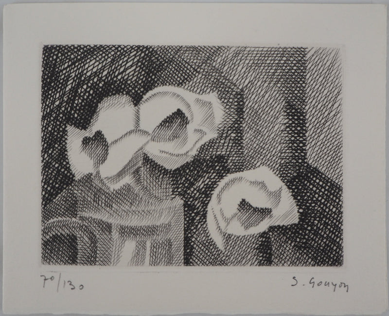 Simone GOUYON : Bouquet de fleur, 1967 - Gravure (détail)
