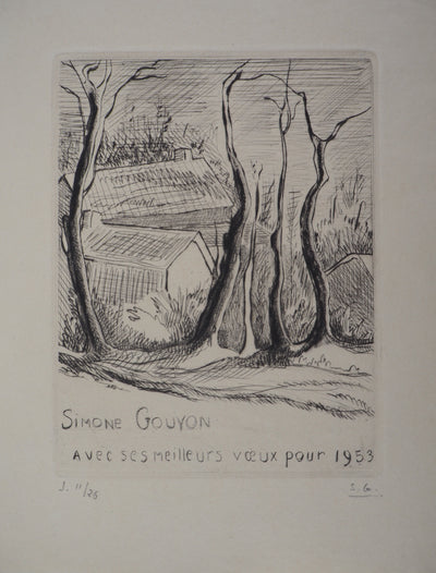 Simone GOUYON : Paysage de campagne, 1953 - Gravure