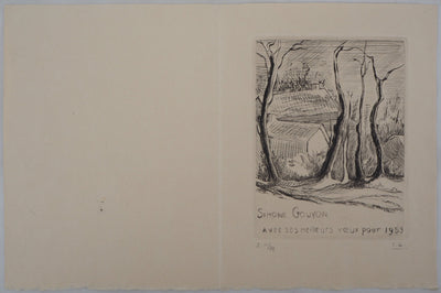 Simone GOUYON : Paysage de campagne, 1953 - Gravure (détail)