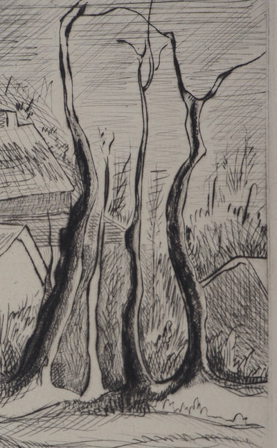 Simone GOUYON : Paysage de campagne, 1953 - Gravure (détail)