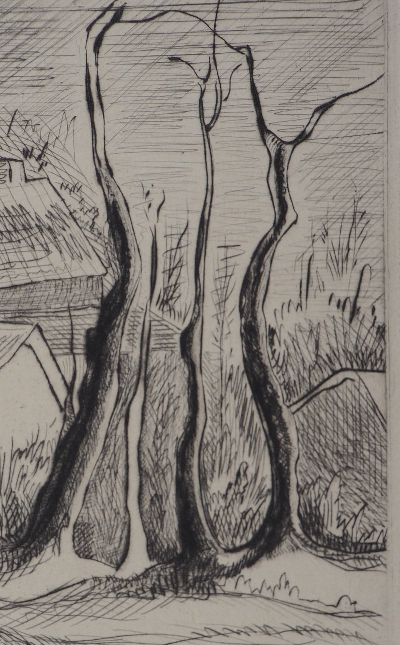 Simone GOUYON : Paysage de campagne, 1953 - Gravure (détail)