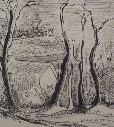 Simone GOUYON : Paysage de campagne, 1953 - Gravure (détail)
