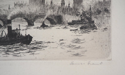 James GRANT : Vue de Westminster, Londres - Gravure (détail)