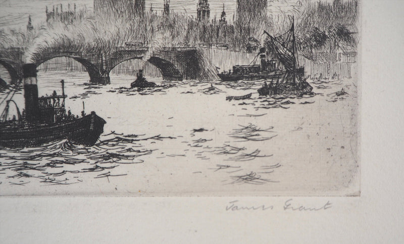 James GRANT : Vue de Westminster, Londres - Gravure (détail)