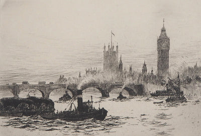 James GRANT : Vue de Westminster, Londres - Gravure (détail)