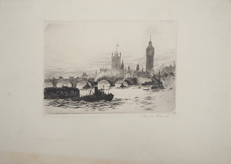 James GRANT : Vue de Westminster, Londres - Gravure (détail)