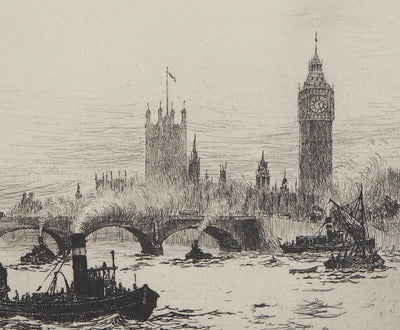 James GRANT : Vue de Westminster, Londres - Gravure (détail)