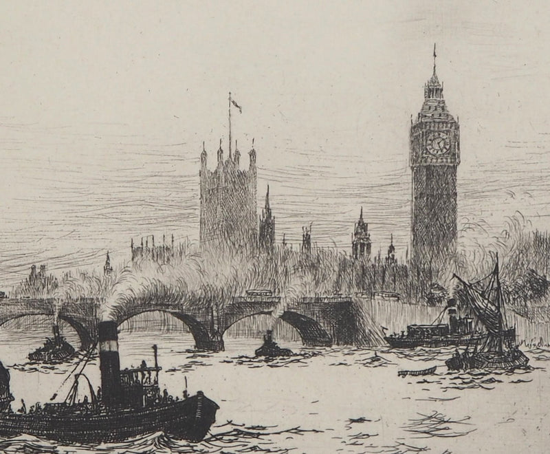 James GRANT : Vue de Westminster, Londres - Gravure (détail)