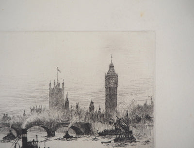 James GRANT : Vue de Westminster, Londres - Gravure (détail)