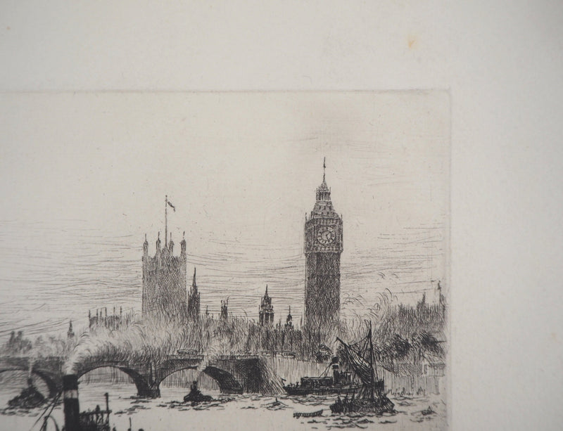 James GRANT : Vue de Westminster, Londres - Gravure (détail)