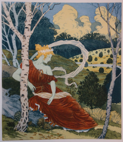 Eugène GRASSET : Dans les bois - Lithographie (détail)