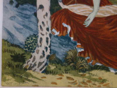 Eugène GRASSET : Dans les bois - Lithographie (détail)