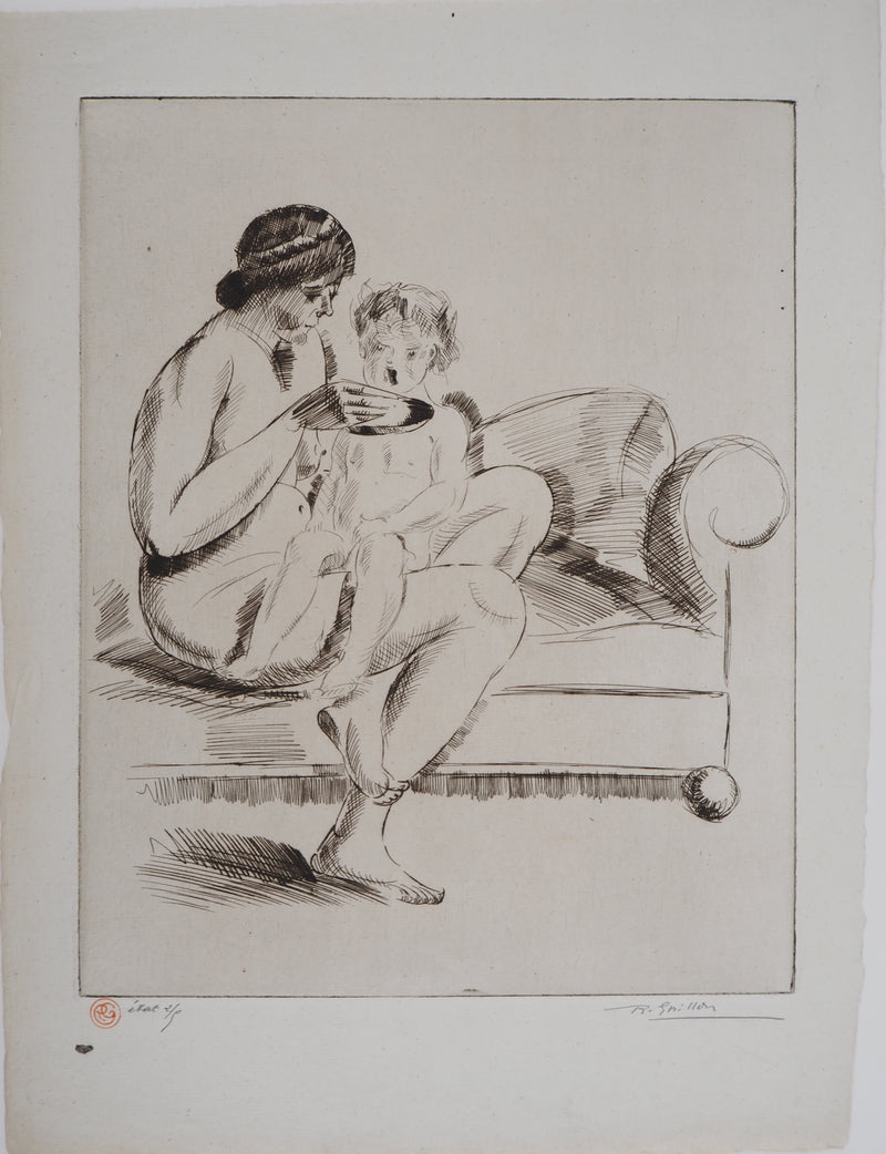 Roger GRILLON : Maternité, vers 1930 - Gravure
