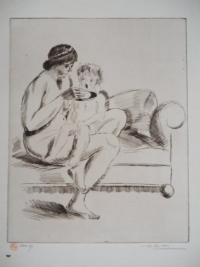 Roger GRILLON : Maternité, vers 1930 - Gravure (détail)