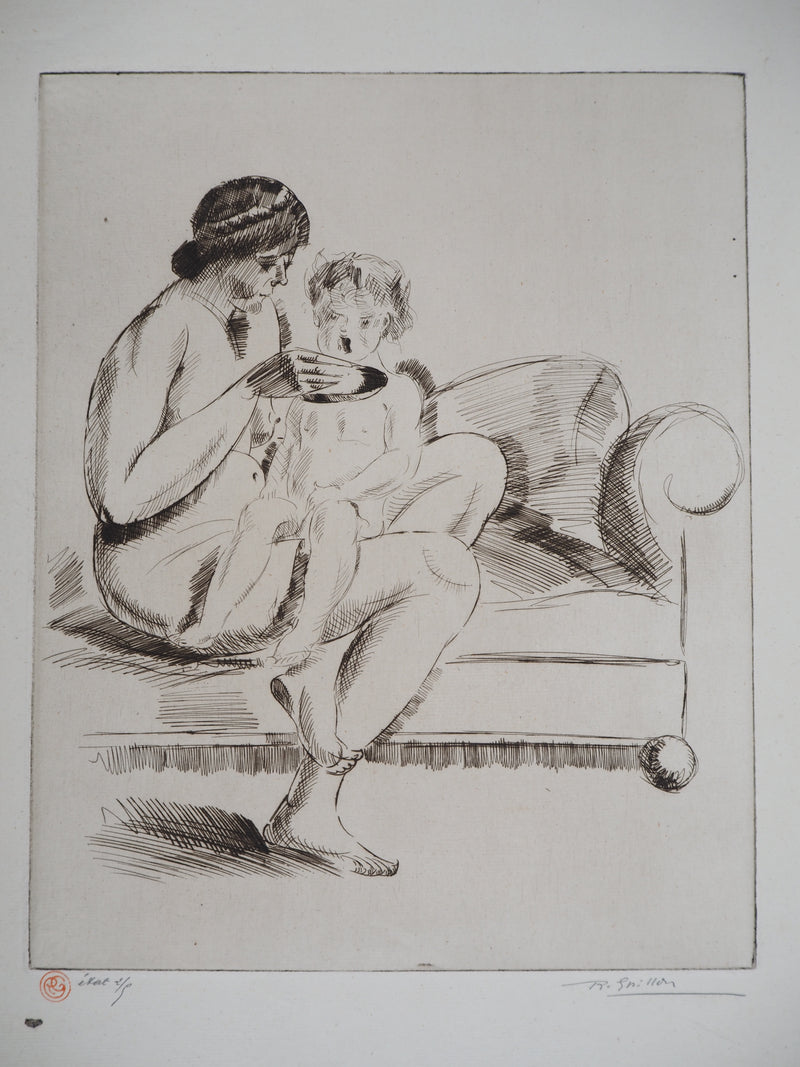 Roger GRILLON : Maternité, vers 1930 - Gravure (détail)