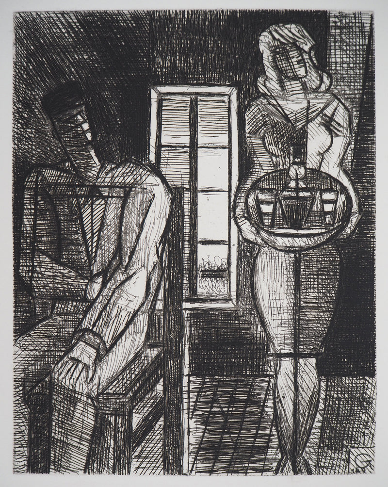 Marcel GROMAIRE : Homme et femme - Lithographie (détail)