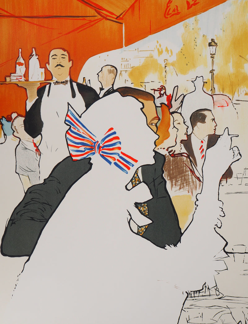 René GRUAU : En Terrasse - Lithographie (détail)