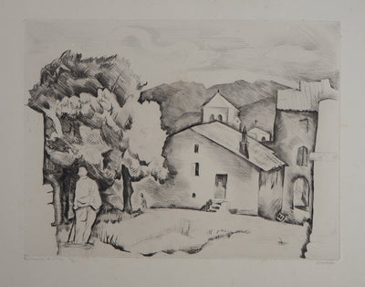 Pierre GUASTALLA : Les maisons du village - Gravure