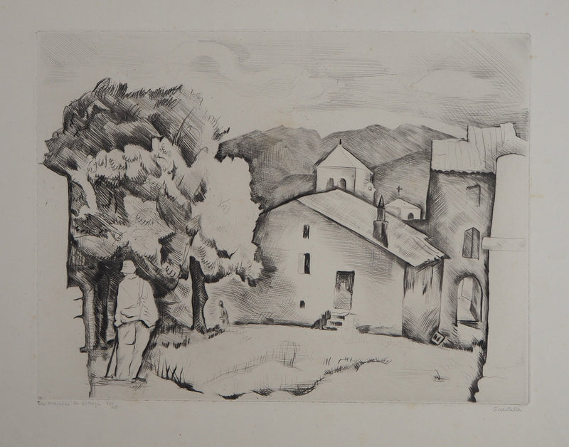 Pierre GUASTALLA : Les maisons du village - Gravure