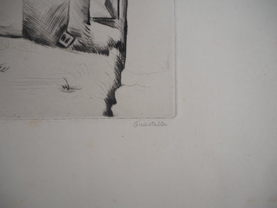 Pierre GUASTALLA : Les maisons du village - Gravure (détail)