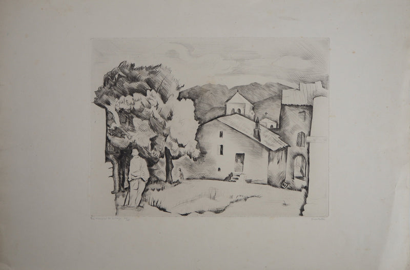 Pierre GUASTALLA : Les maisons du village - Gravure (détail)