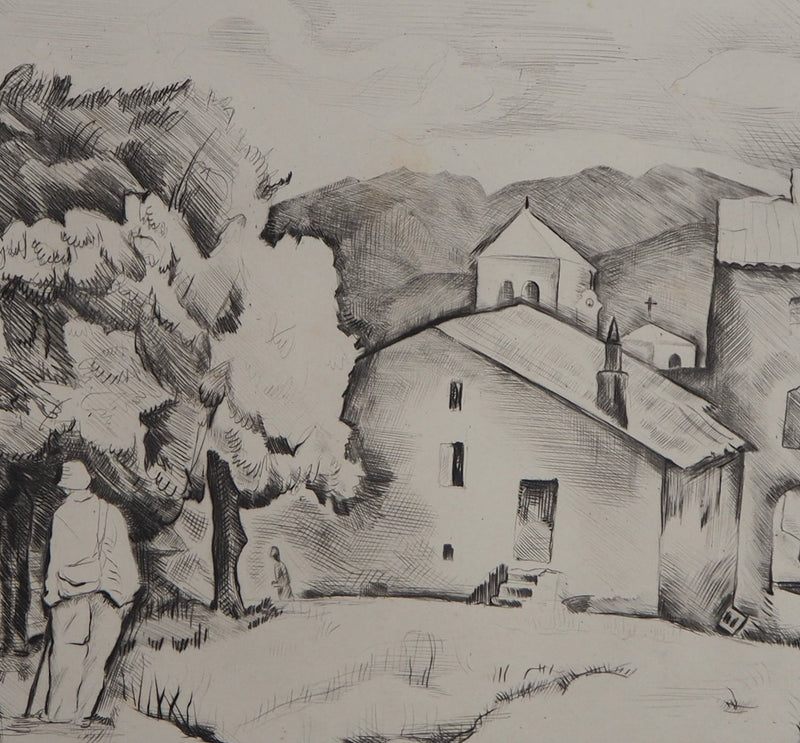 Pierre GUASTALLA : Les maisons du village - Gravure (détail)