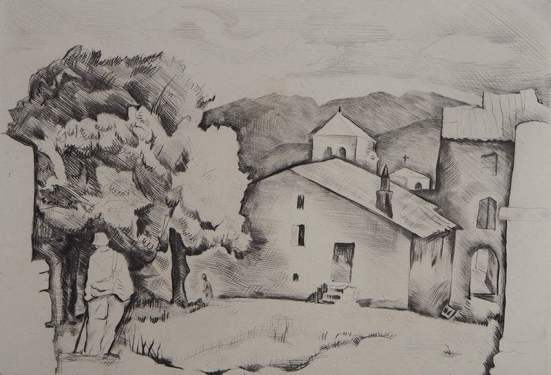 Pierre GUASTALLA : Les maisons du village - Gravure (détail)